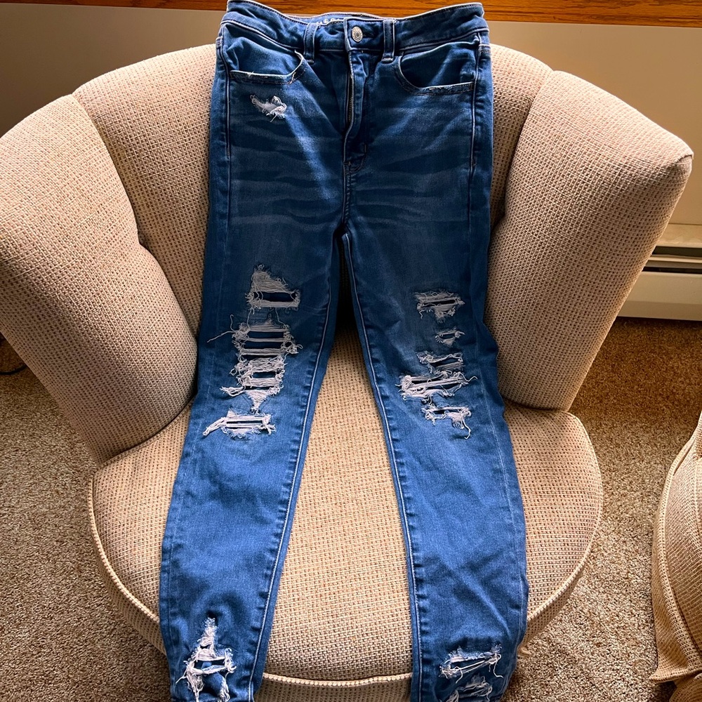 american eagle high waisted patched jeans